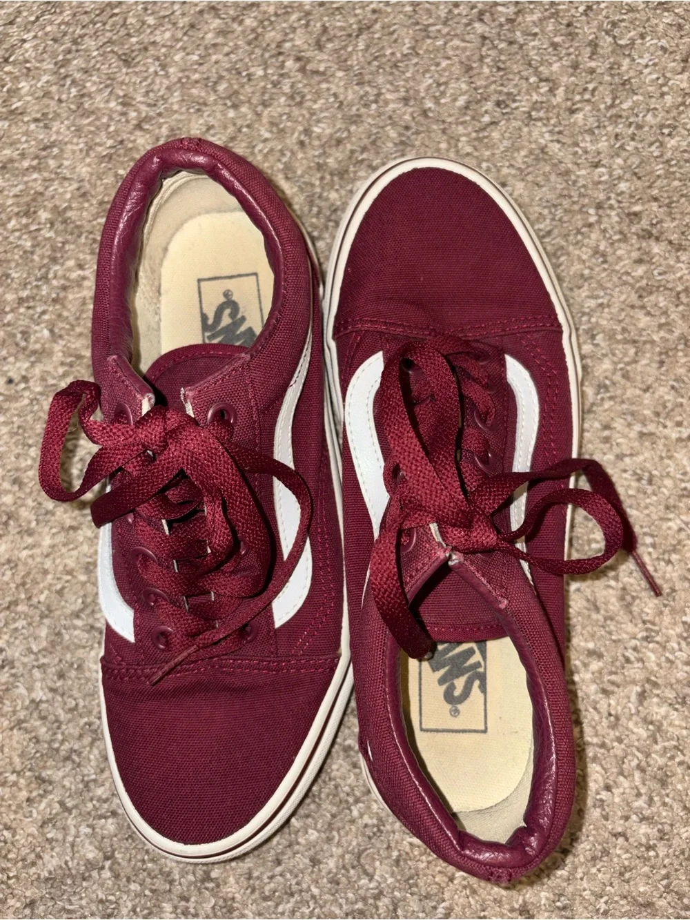 Vans Women's Burgundy Low-Top Sneakers with White Side Stripe